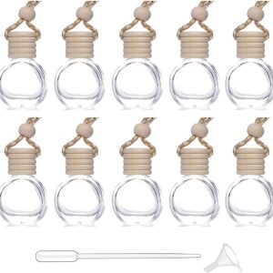 Car Aromatherapy Essential Oil Diffuser Bottle,10 Pack Car Air Freshener Bottle Empty Hanging Perfume Bottle Fragrance Decor Accessories Auto Window Ornament (round)