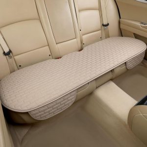 Beige Rear Car Seat Cover with Storage Pocket