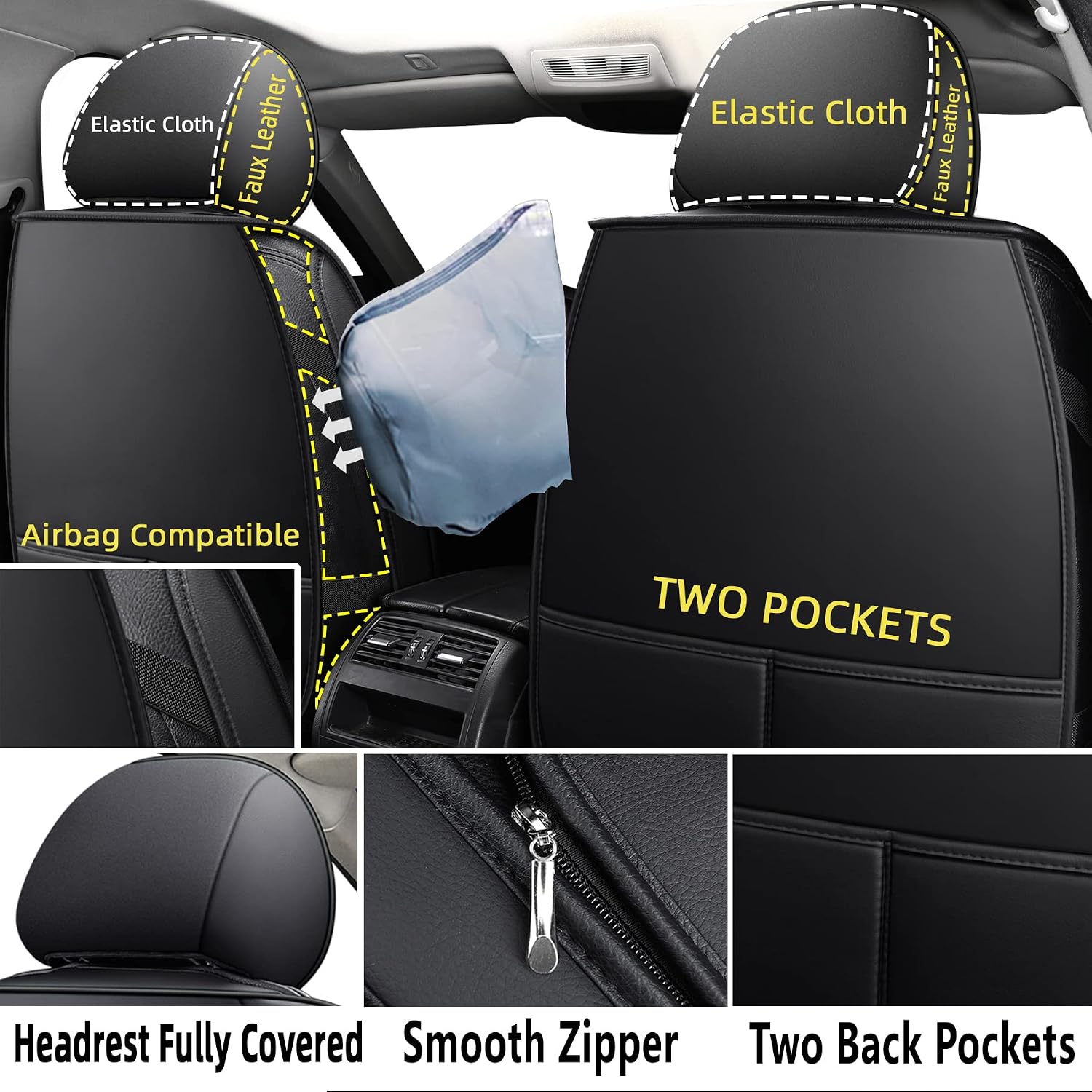 Universal Faux Leather Car Seat Covers Full Set - Image 2