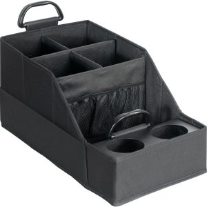 Car Seat Organizer Backseat Car Organizer with 12 Storages Compartments and 2 Metal Cup Holders,Storage Box for Front Back Passenger Between Behind Middle Seats for Truck Trunk Van,Black