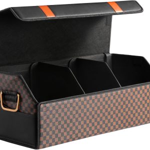 Car organizer - SUV Car Trunk Organizer, Genuine Leather, Extra Large Capacity, Magnetic Lid
