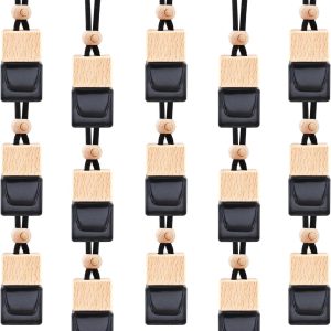 15 Pcs Hanging Car Air Freshener Bottle Empty Car Essential Oil Diffuser Bottles Pendant Black Glass Perfume Bottles Aromatherapy Fragrance Bottle Auto Ornaments Decor