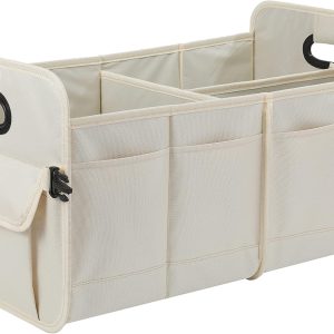 Car Trunk Organizer Car Storage Organizer Collapsible Multi Compartment Car Organizer Adjustable Straps for SUV(Beige)