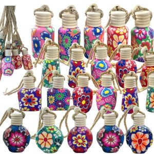 20Pcs 15ml Glass Car Diffuser Bottles Empty Bulk,Hanging Car Diffusers for Essential Oils,Refillable Car Air Freshener for Fragrance Perfume Aromatherapy with Flowers Women Home Decor,Color Random