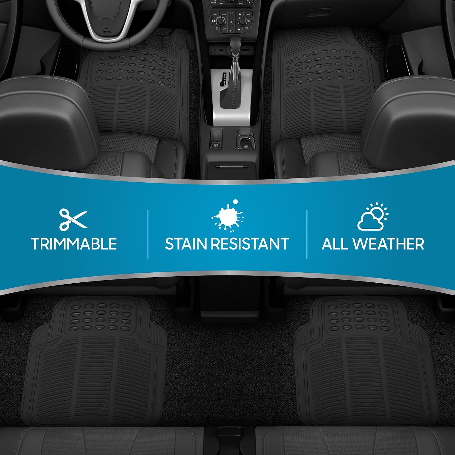 4-Piece All Weather Rubber Car Floor Mats - Image 2